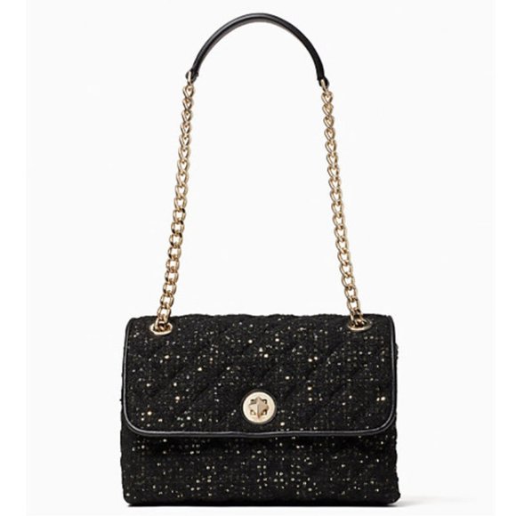 KATE SPADE NATALIA Small TWEETED FLAP SHOUDLER BAG BLACK - Picture 1 of 6